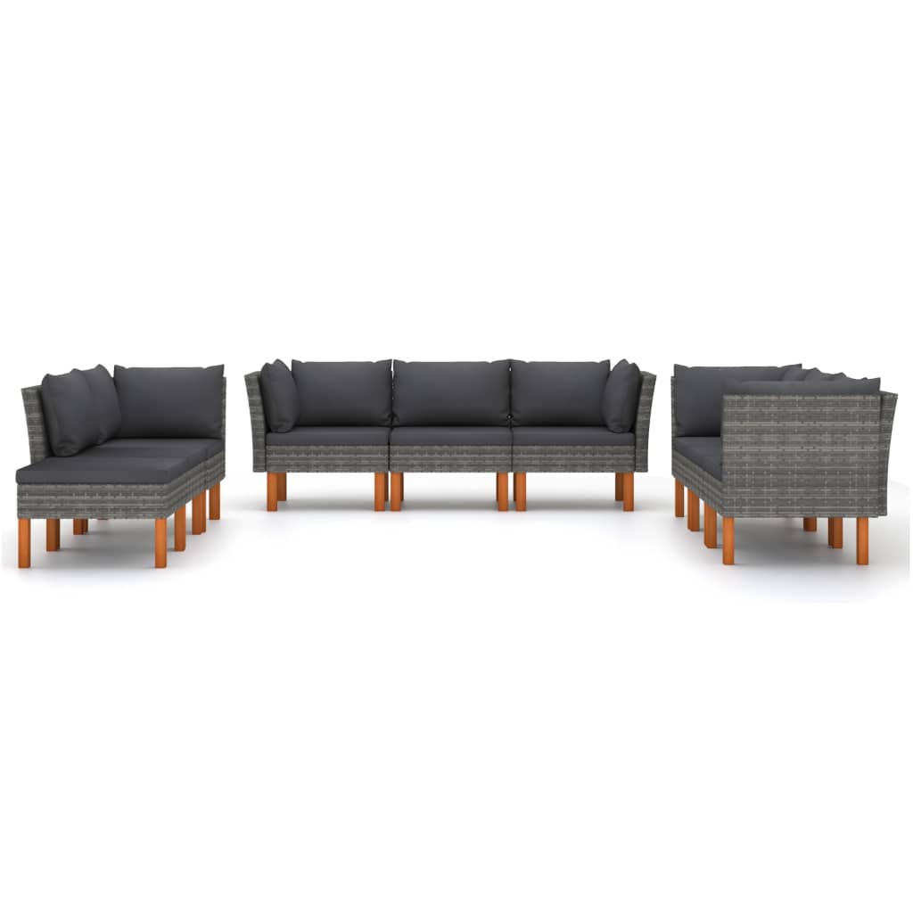 vidaXL 9 részes szürke polyrattan kerti ülőgarnitúra párnákkal