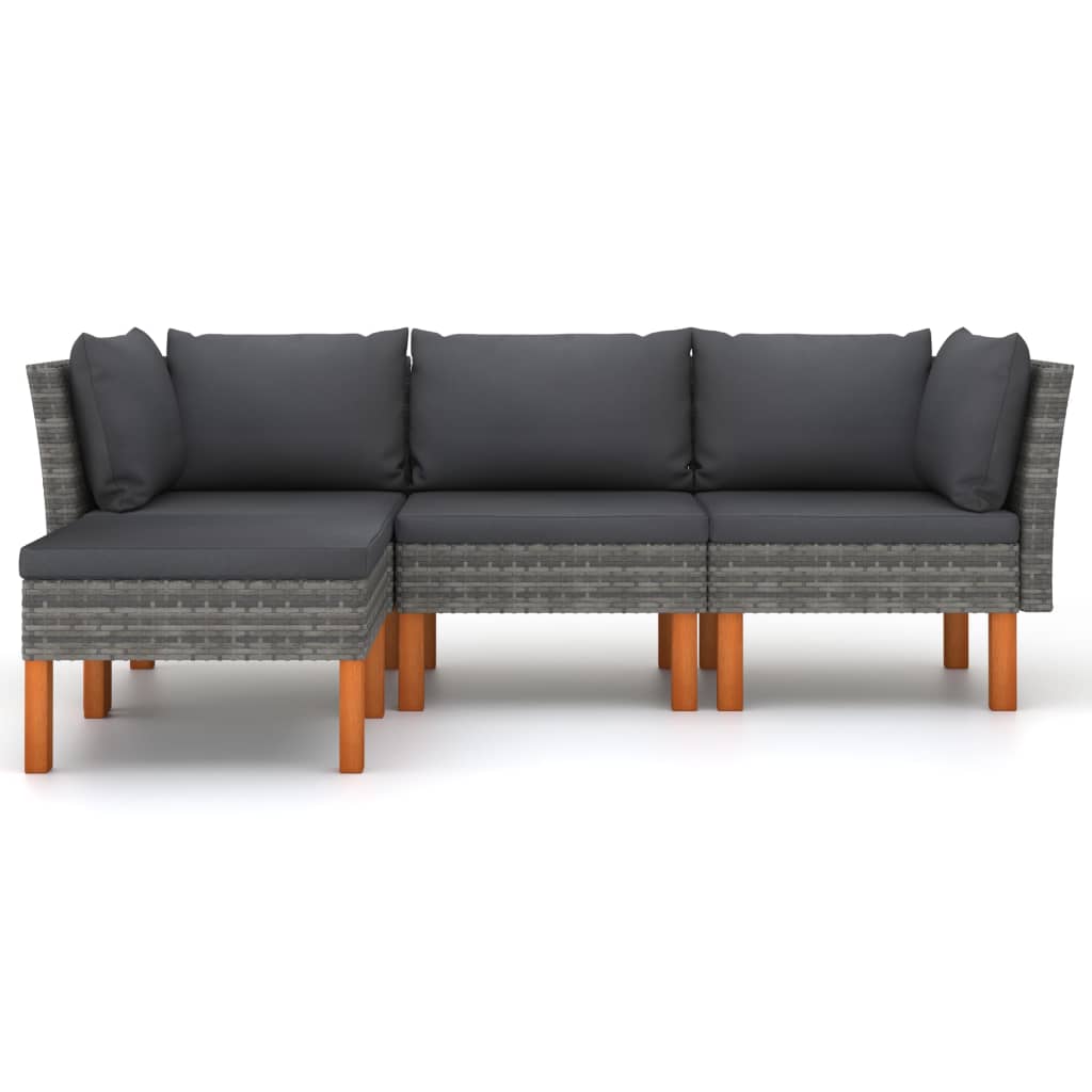 

vidaXL 4-delige Loungeset met kussens poly rattan grijs