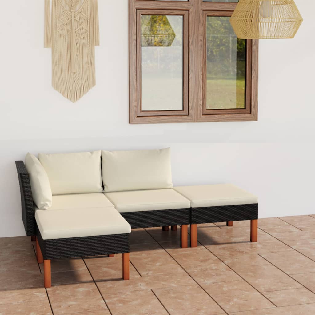 vidaXL 4-tlg. Garten-Lounge-Set mit Kissen Poly Rattan Schwarz