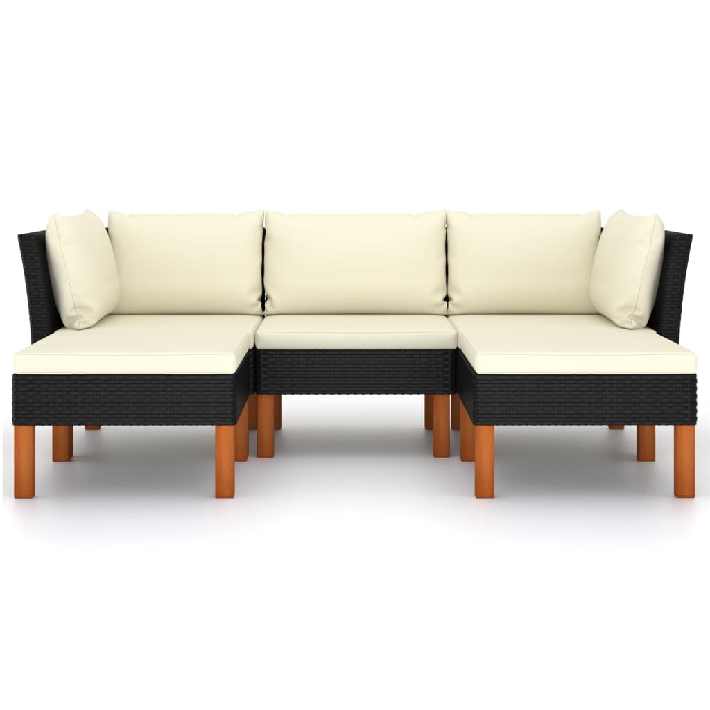 

vidaXL 5-delige Loungeset met kussens poly rattan zwart