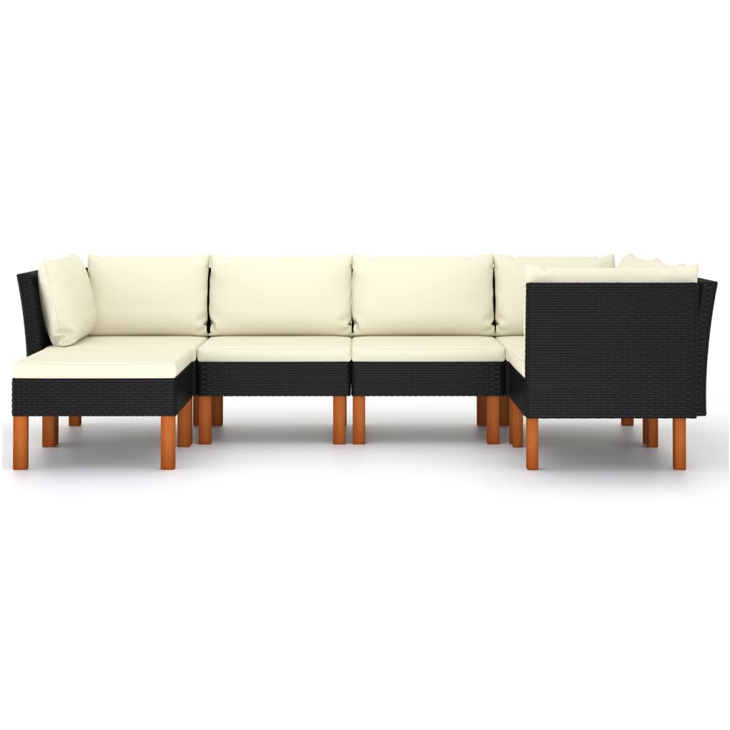 vidaXL 6-delige Loungeset met kussens poly rattan zwart afbeelding