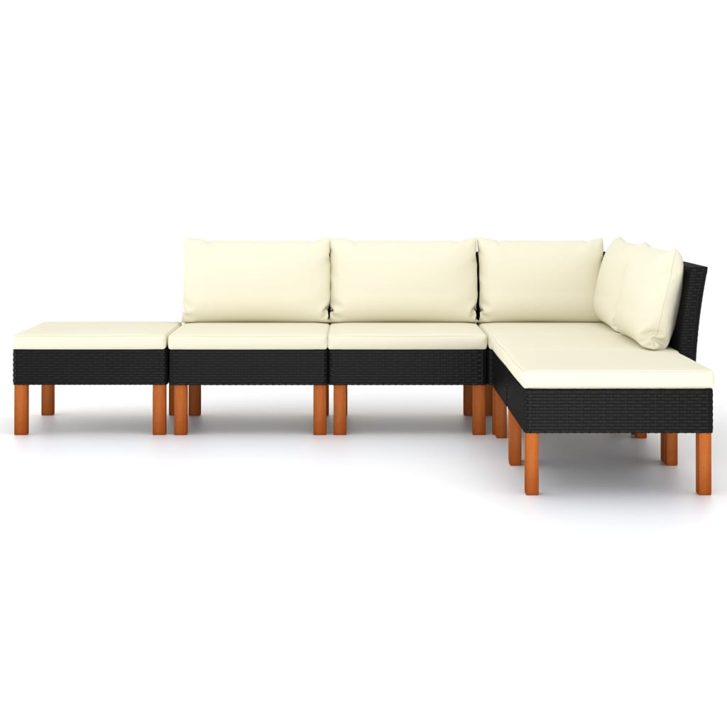 vidaXL 6-delige Loungeset met kussens poly rattan zwart afbeelding