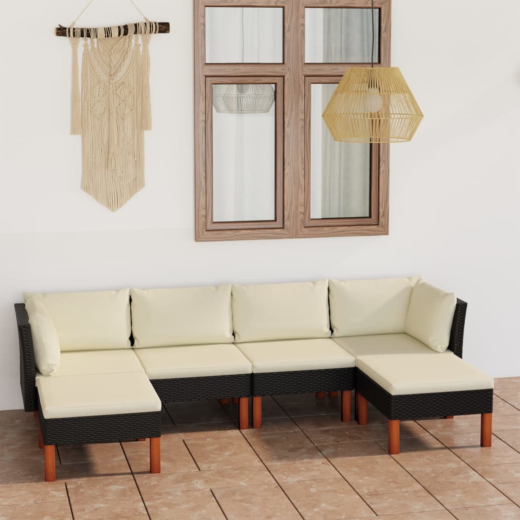vida XL 6-tlg. Garten-Lounge-Set mit Kissen Poly Rattan Schwarz