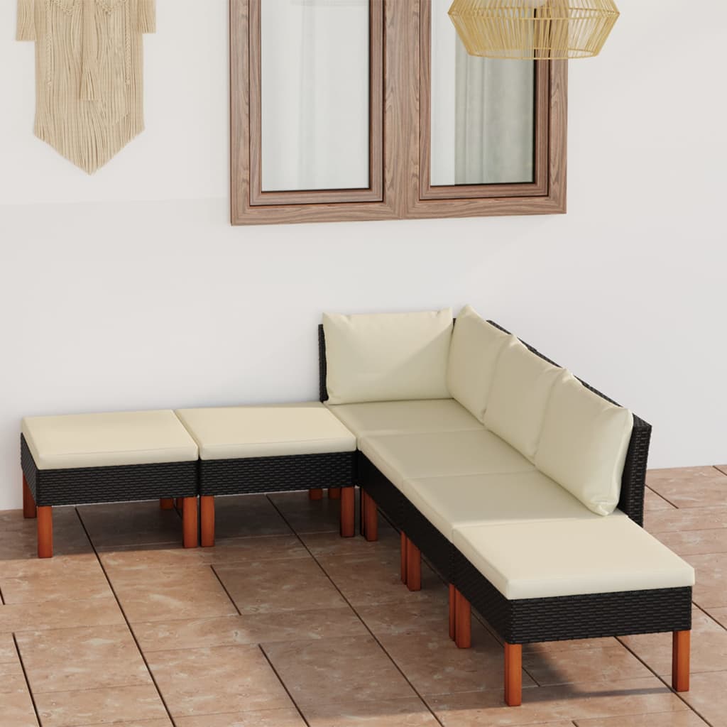 Set mobilier de grădină cu perne, 6 piese, negru, poliratan