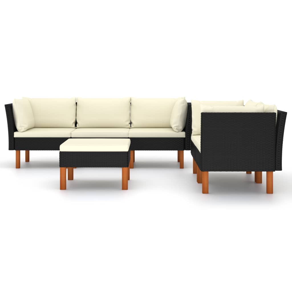 

vidaXL 6-delige Loungeset met kussens poly rattan zwart