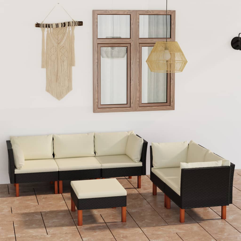 vidaXL Set mobilier de grădină cu perne, 6 piese, negru, poliratan