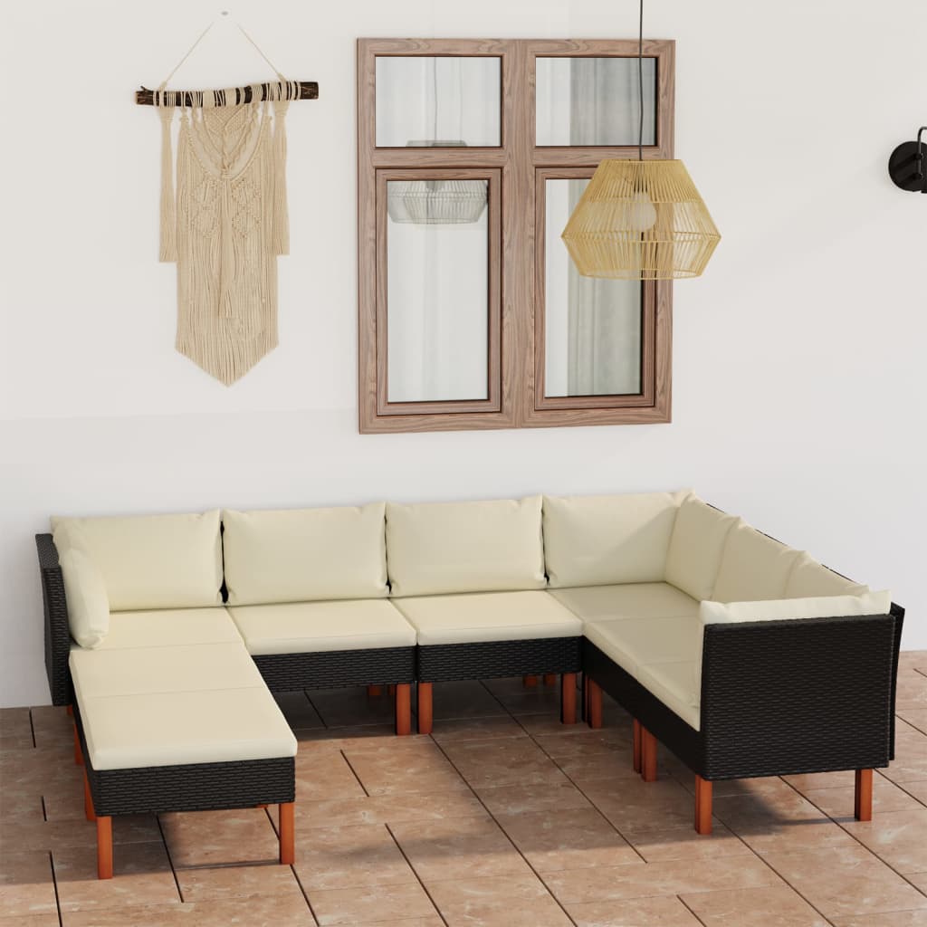 vidaXL 8-tlg. Garten-Lounge-Set mit Kissen Poly Rattan Schwarz