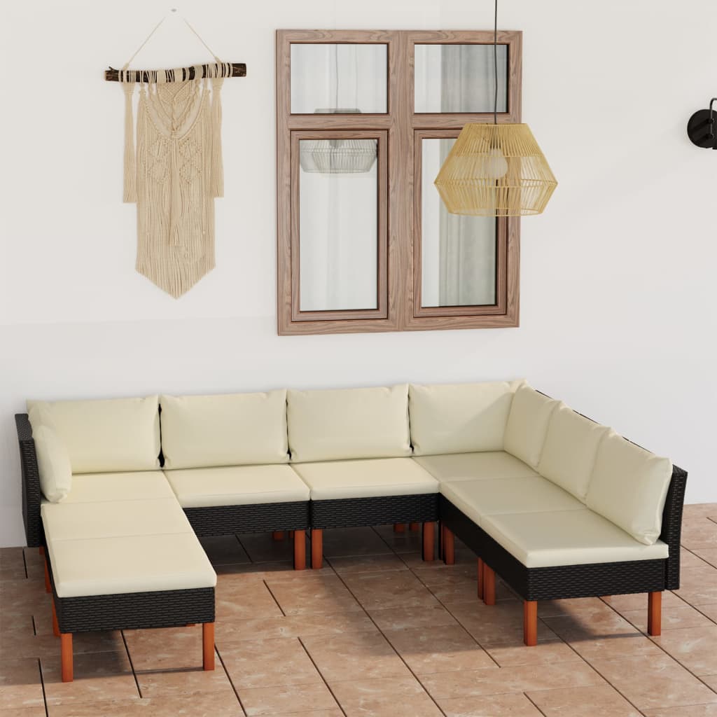 vidaXL 8-tlg. Garten-Lounge-Set mit Kissen Poly Rattan Schwarz