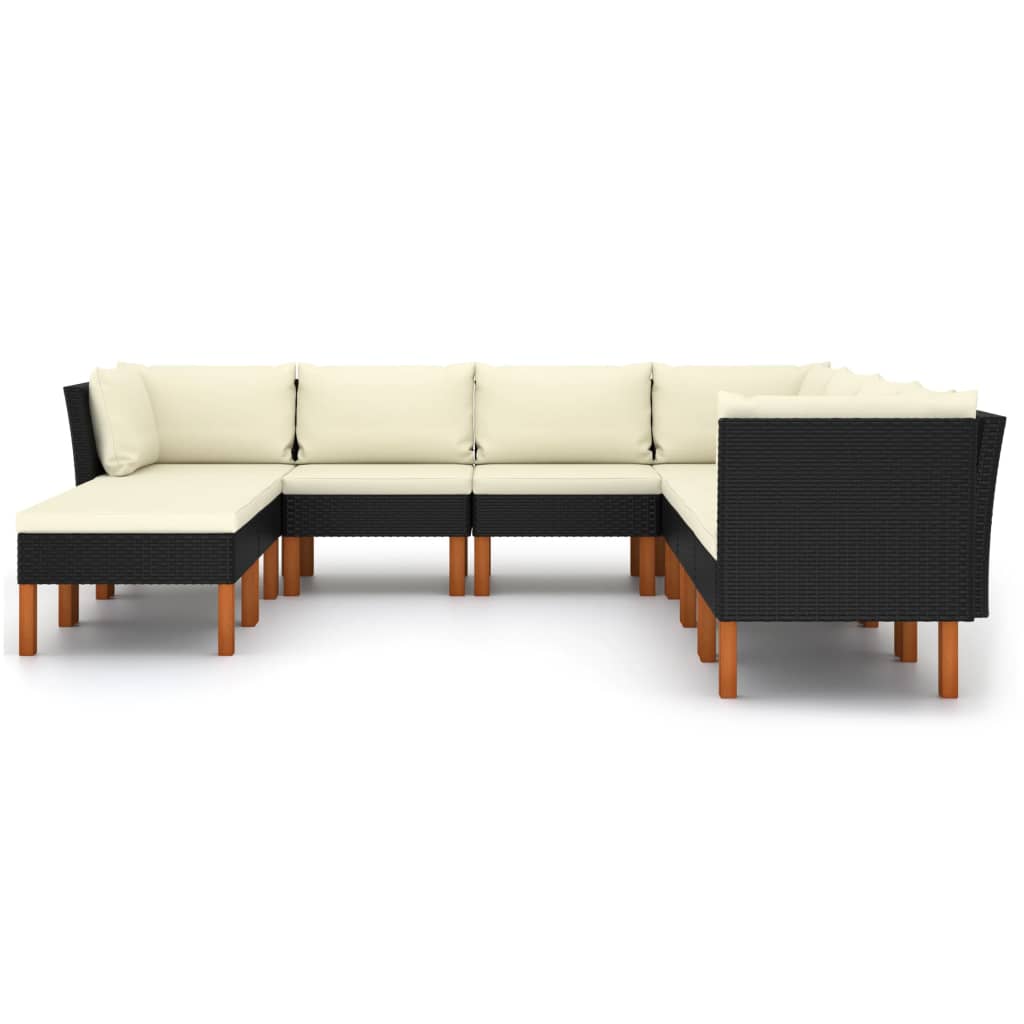 vidaXL 9-delige Loungeset met kussens poly rattan zwart afbeelding