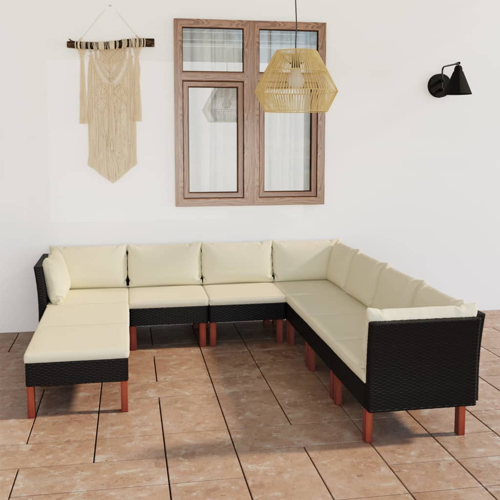 vidaXL 9-tlg. Garten-Lounge-Set mit Kissen Poly Rattan Schwarz