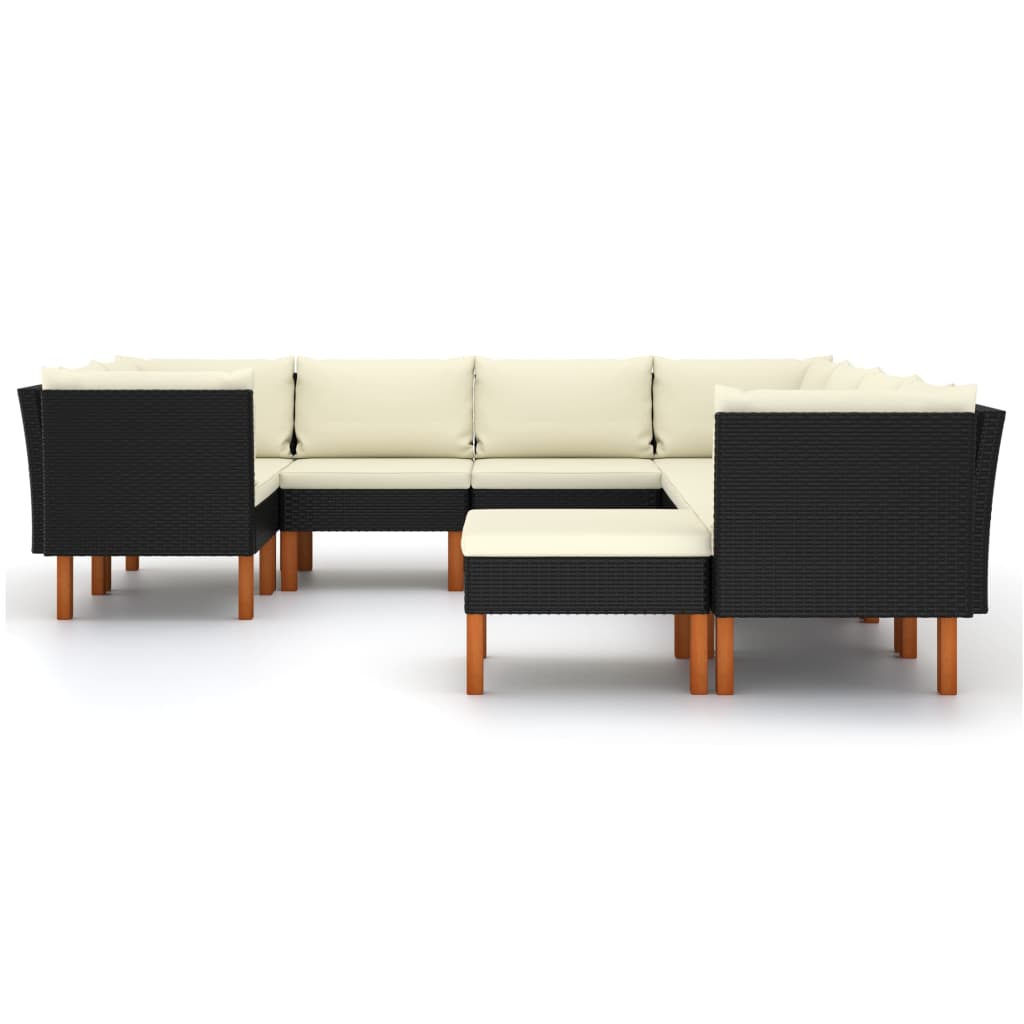 vidaXL 9-delige Loungeset met kussens poly rattan zwart afbeelding