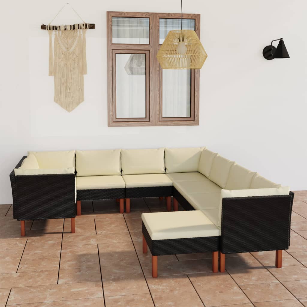 vidaXL 9-tlg. Garten-Lounge-Set mit Kissen Poly Rattan Schwarz