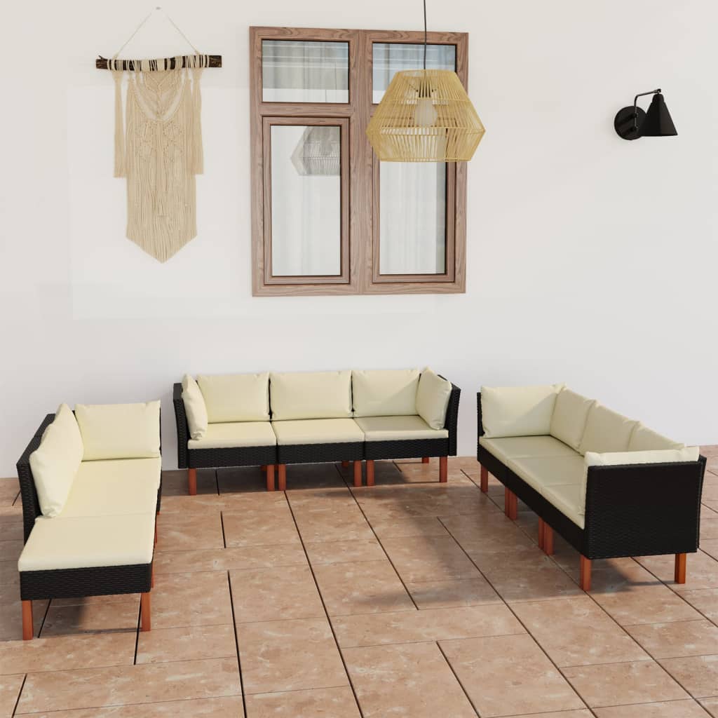 vidaXL 9-tlg. Garten-Lounge-Set mit Kissen Poly Rattan Schwarz