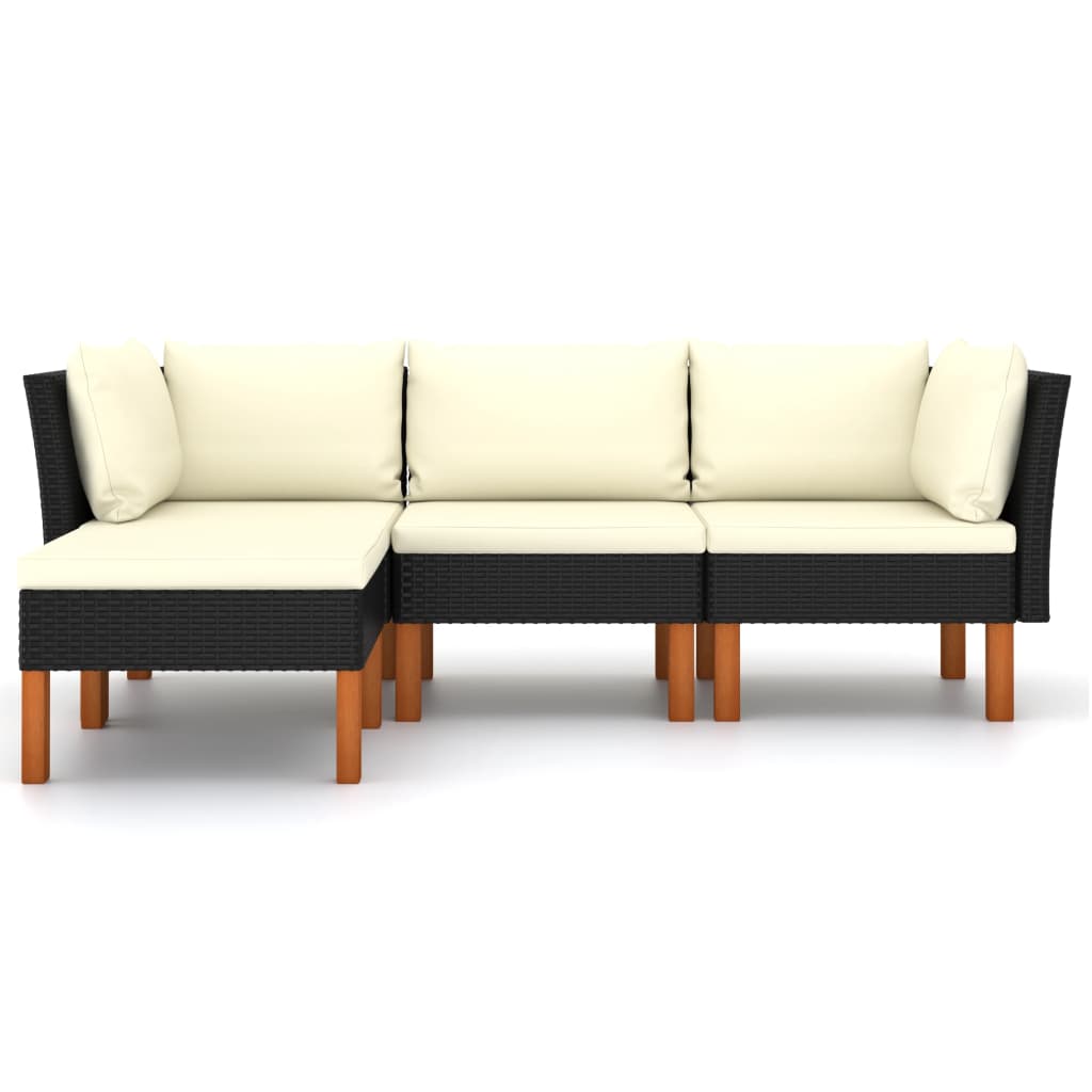 

vidaXL 4-delige Loungeset met kussens poly rattan zwart