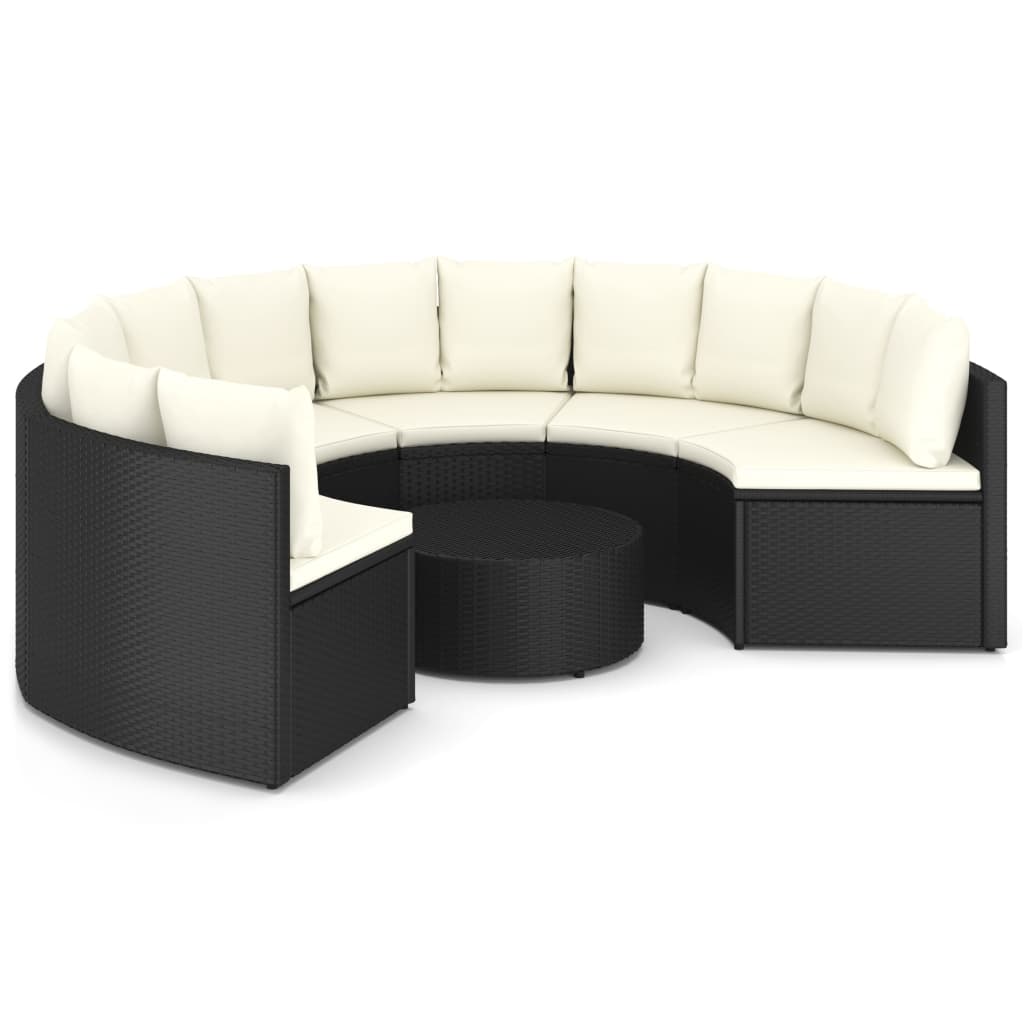 7-częściowa sofa ogrodowa z poduszkami, rattan PE, czarna