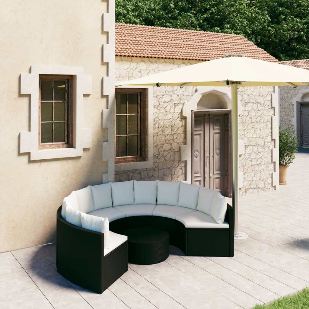 vidaXL 7-tlg. Garten-Sofagarnitur mit Auflagen Poly Rattan Schwarz