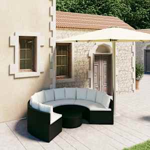 Vrtna sedežna garnitura 7-delna z blazinami poli ratan črna