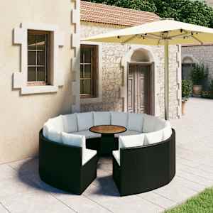 Vrtna sedežna garnitura 9-delna z blazinami poli ratan črna