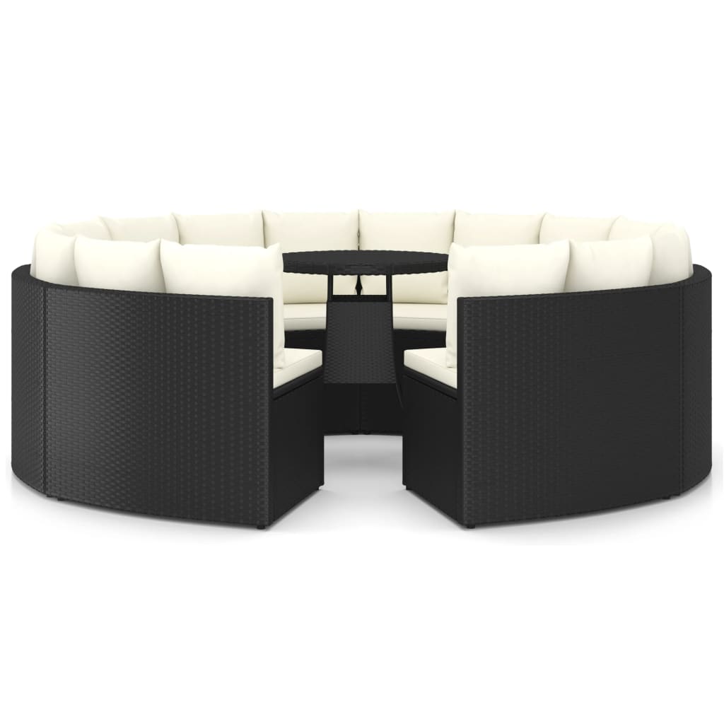 VidaXL 9-delige Loungeset Met Kussens Poly Rattan Zwart