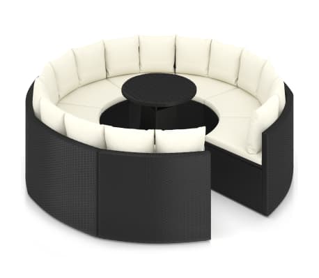 vidaXL Vrtna sedežna garnitura 9-delna z blazinami poli ratan črna