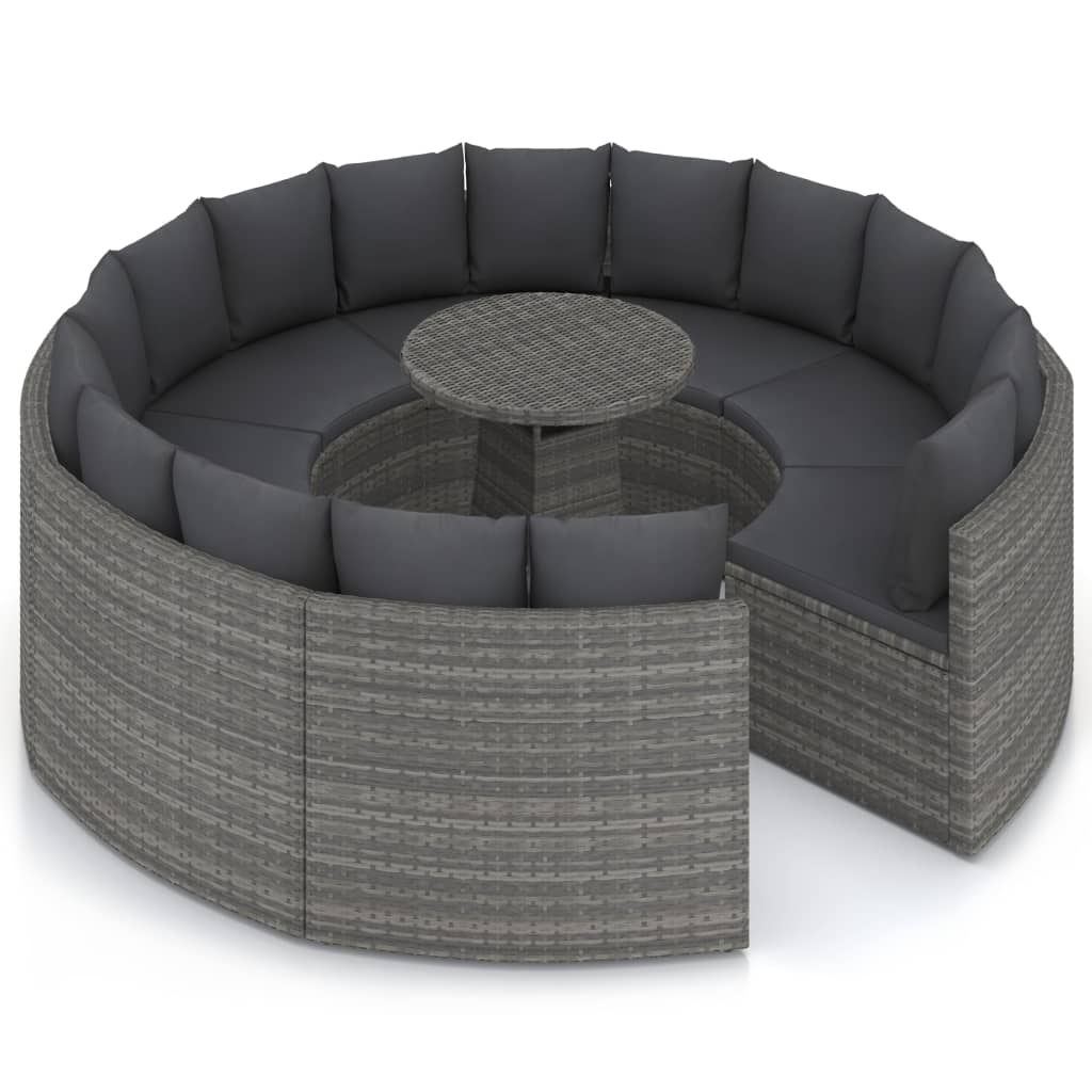 vidaXL 9-delige Loungeset met kussens poly rattan grijs