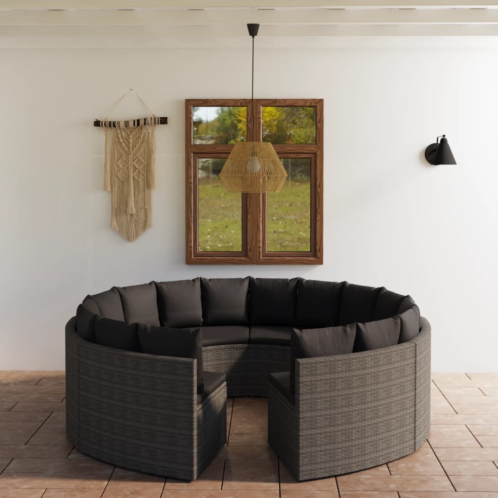 8-tlg. Garten-Sofagarnitur mit Auflagen Poly Rattan Grau kaufen
