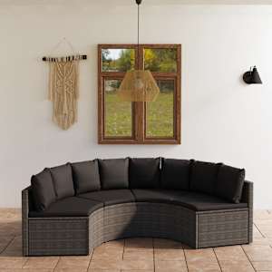 Vrtna sedežna garnitura 4-delna z blazinami poli ratan siva