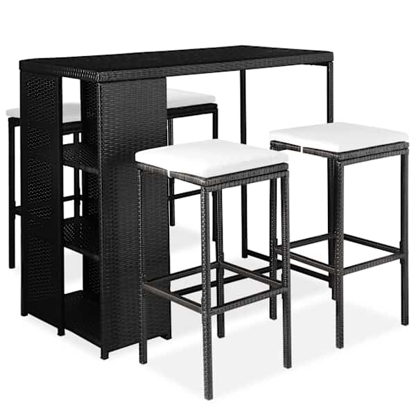 vidaXL 5-osaline aiabaari komplekt patjadega, pol&uuml;rotang, must