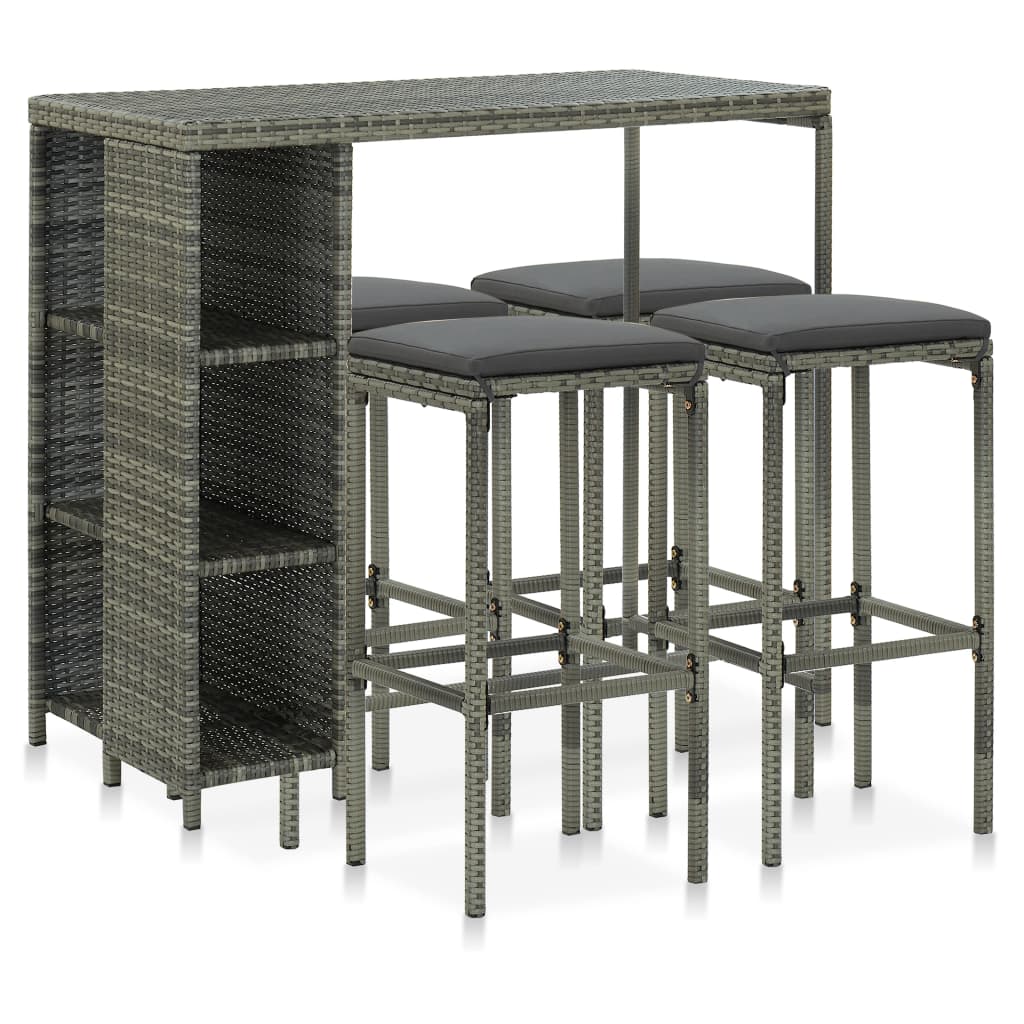 

vidaXL 5 Piece Patio Bar Set with Cushions Poly Rattan Gray