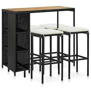 Vrtna barska garnitura 5-delna z blazinami poli ratan črna