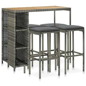 Vrtna barska garnitura z blazinami 5-delna poli ratan siva