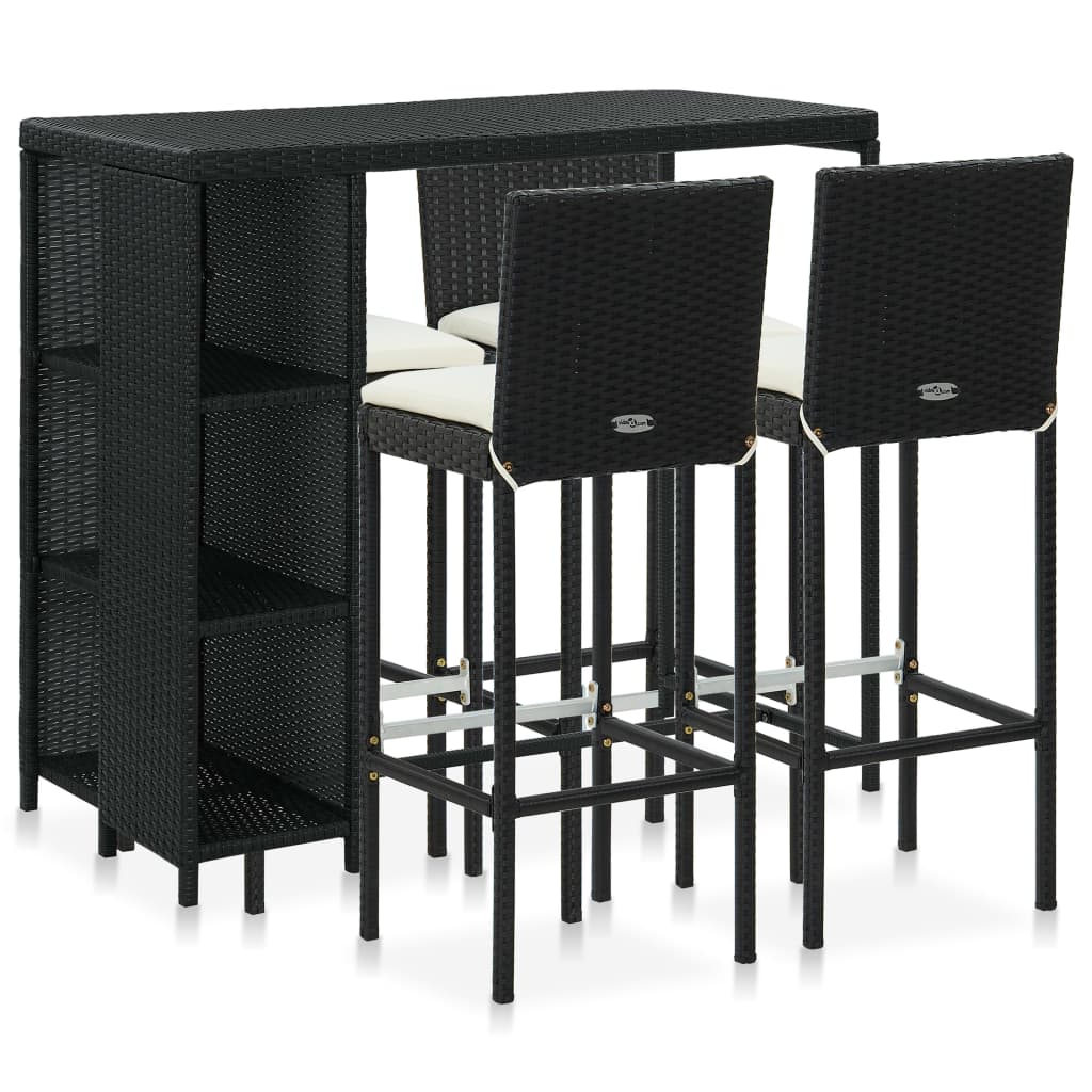 vidaXL Set mobilier bar de grădină cu perne, 5 piese, negru, poliratan