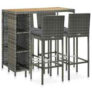 Vrtna barska garnitura z blazinami 5-delna poli ratan siva