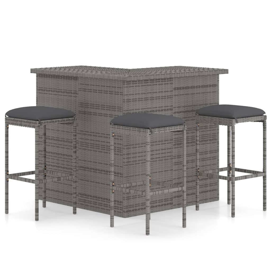 VidaXL Ensemble De Bar De Jardin 4 Pcs Et Coussins Résine Tressée Gris