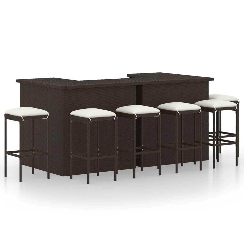

vidaXL 8 Piece Patio Bar Set with Cushions Poly Rattan Brown