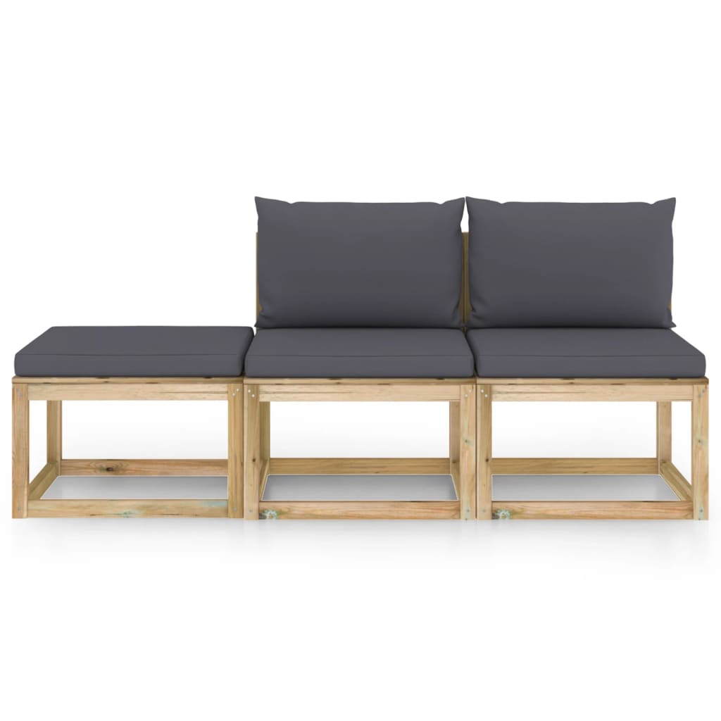 

vidaXL 3-delige Loungeset met antracietkleurige kussens