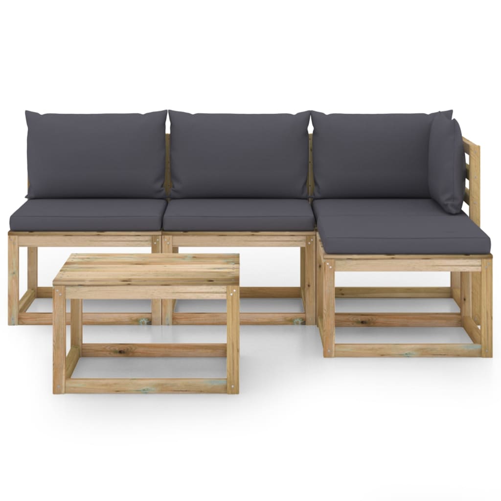 

vidaXL 5-delige Loungeset met antracietkleurige kussens