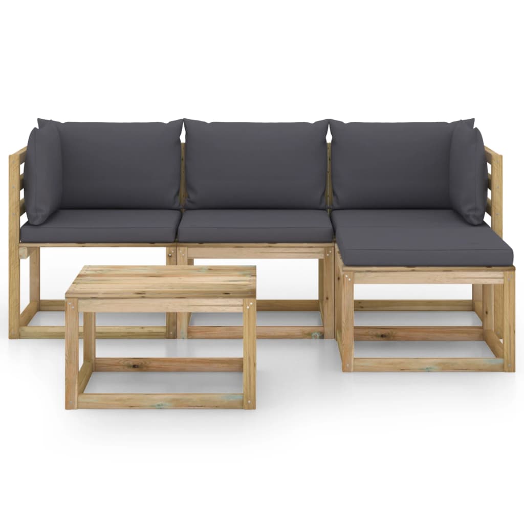 vidaXL 5-tlg. Garten-Lounge-Set mit Anthrazit Kissen