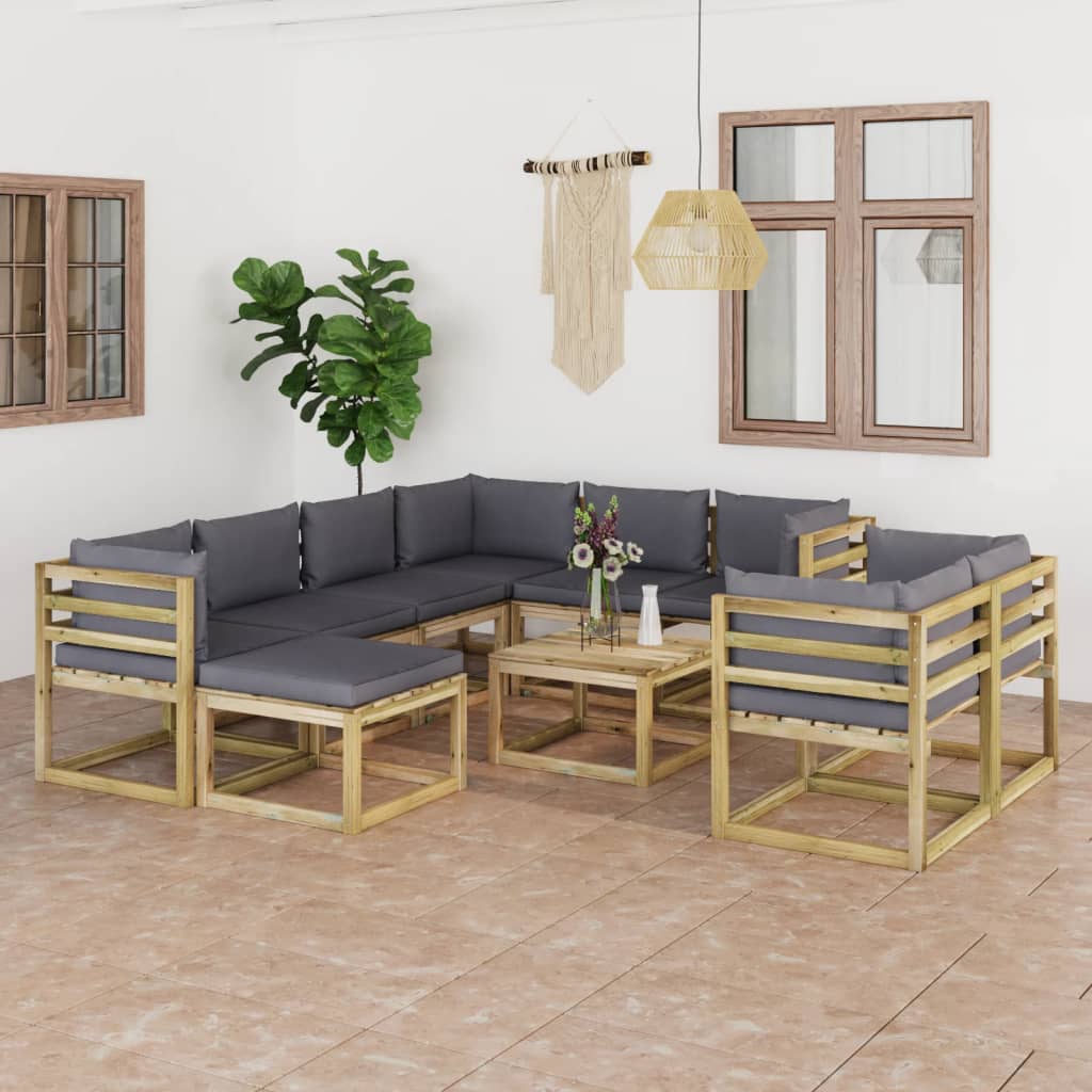 vida XL 10-tlg. Garten-Lounge-Set mit Kissen Imprägniertes Kiefernholz