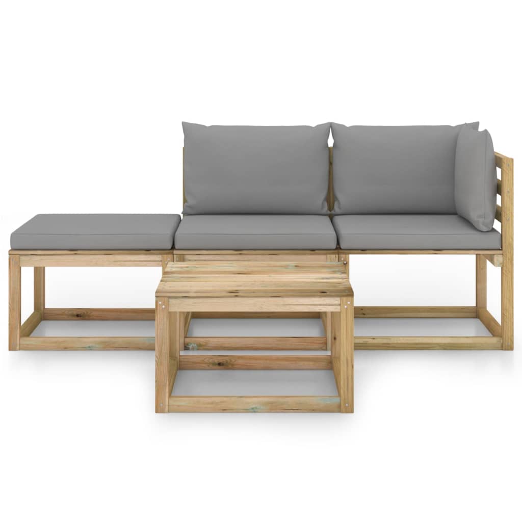 Градински лаундж комплект 4 части със сиви възглавници