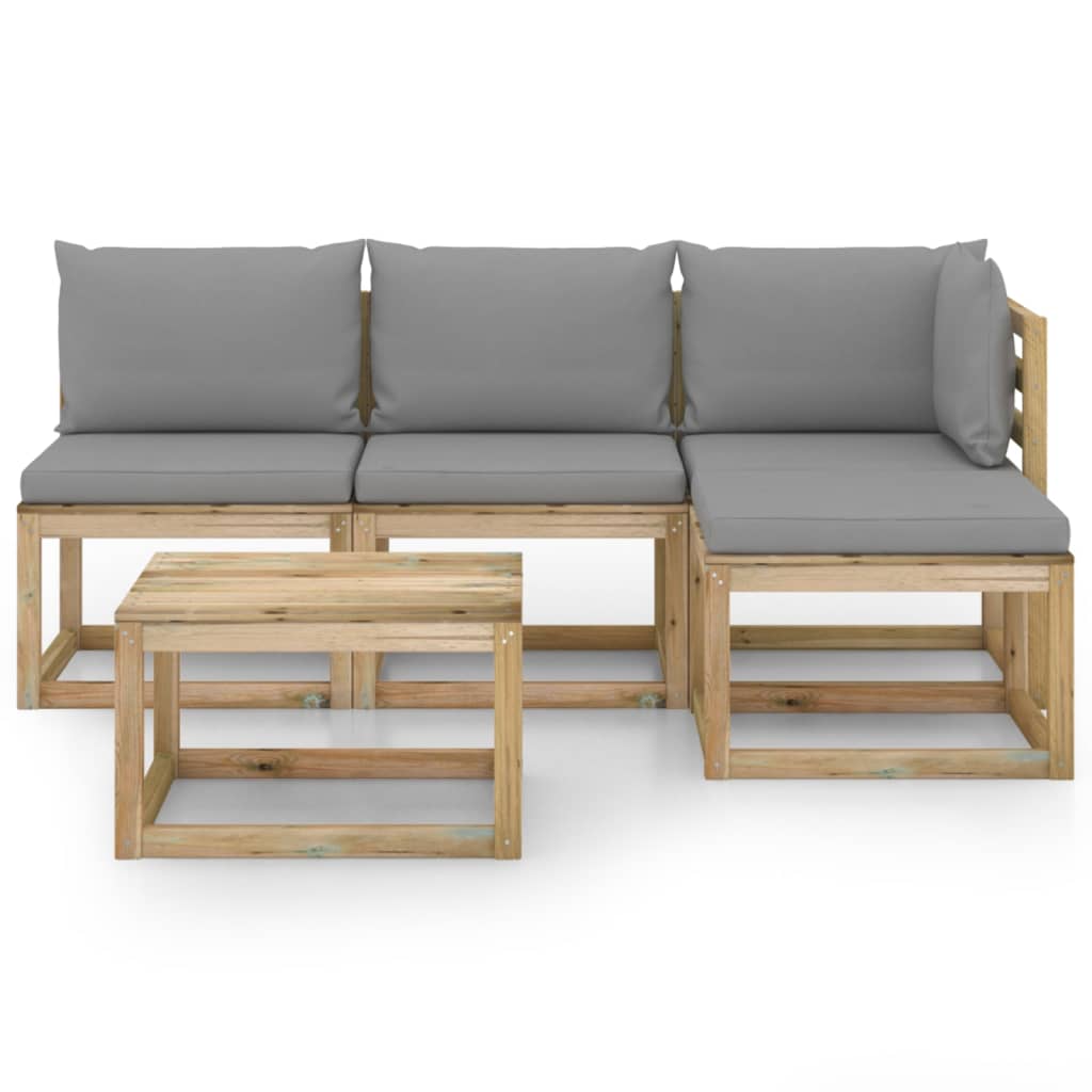 

vidaXL 5-delige Loungeset met grijze kussens