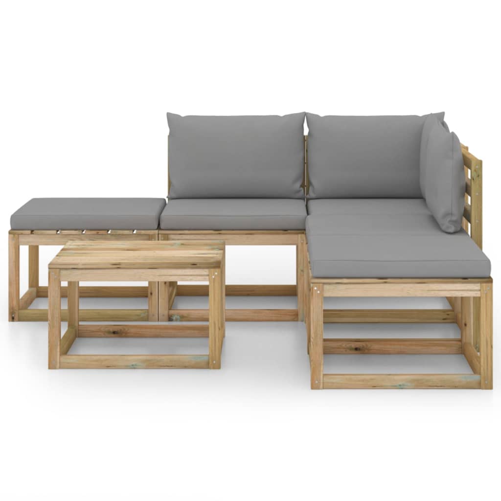 

vidaXL 6-delige Loungeset met grijze kussens