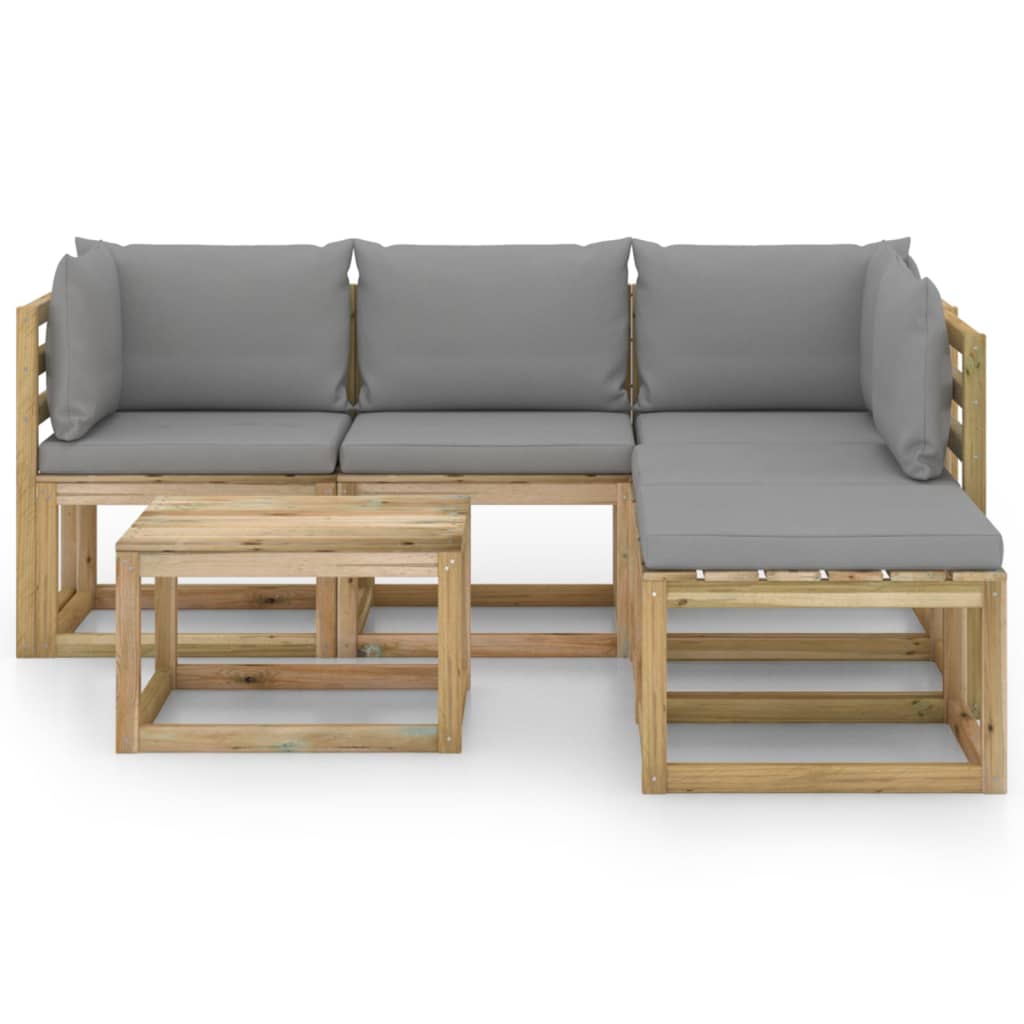 

vidaXL 6-delige Loungeset met grijze kussens