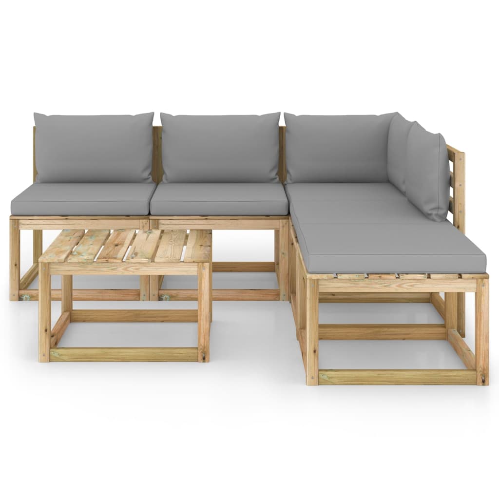 

vidaXL 6-delige Loungeset met grijze kussens