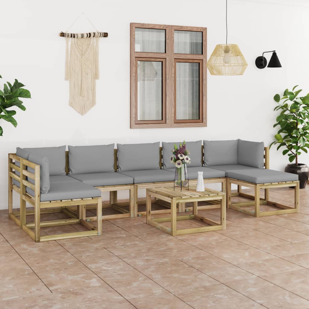 vida XL 8-tlg. Garten-Lounge-Set mit Kissen Imprägniertes Kiefernholz