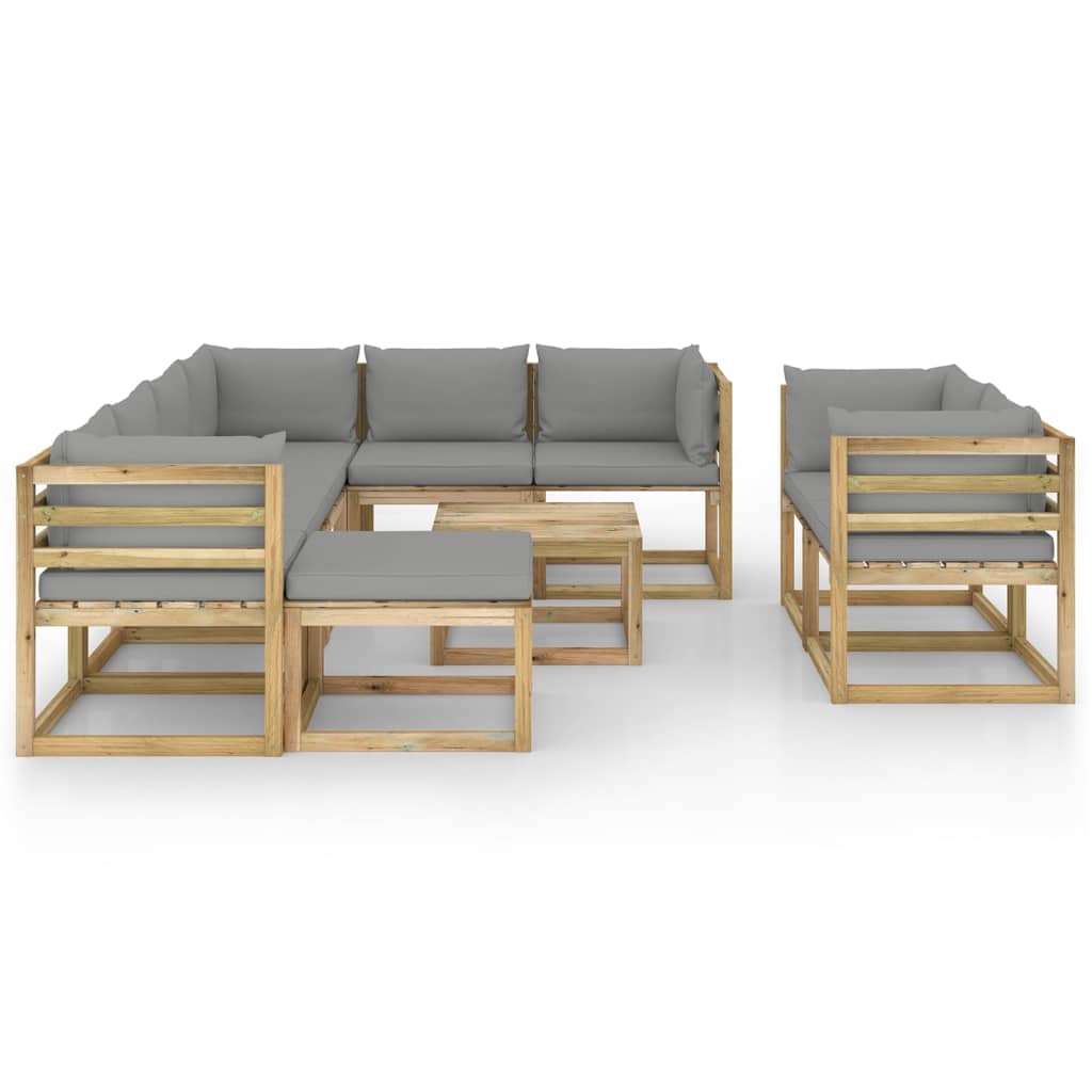 

vidaXL 10-delige Loungeset met kussens geïmpregneerd grenenhout