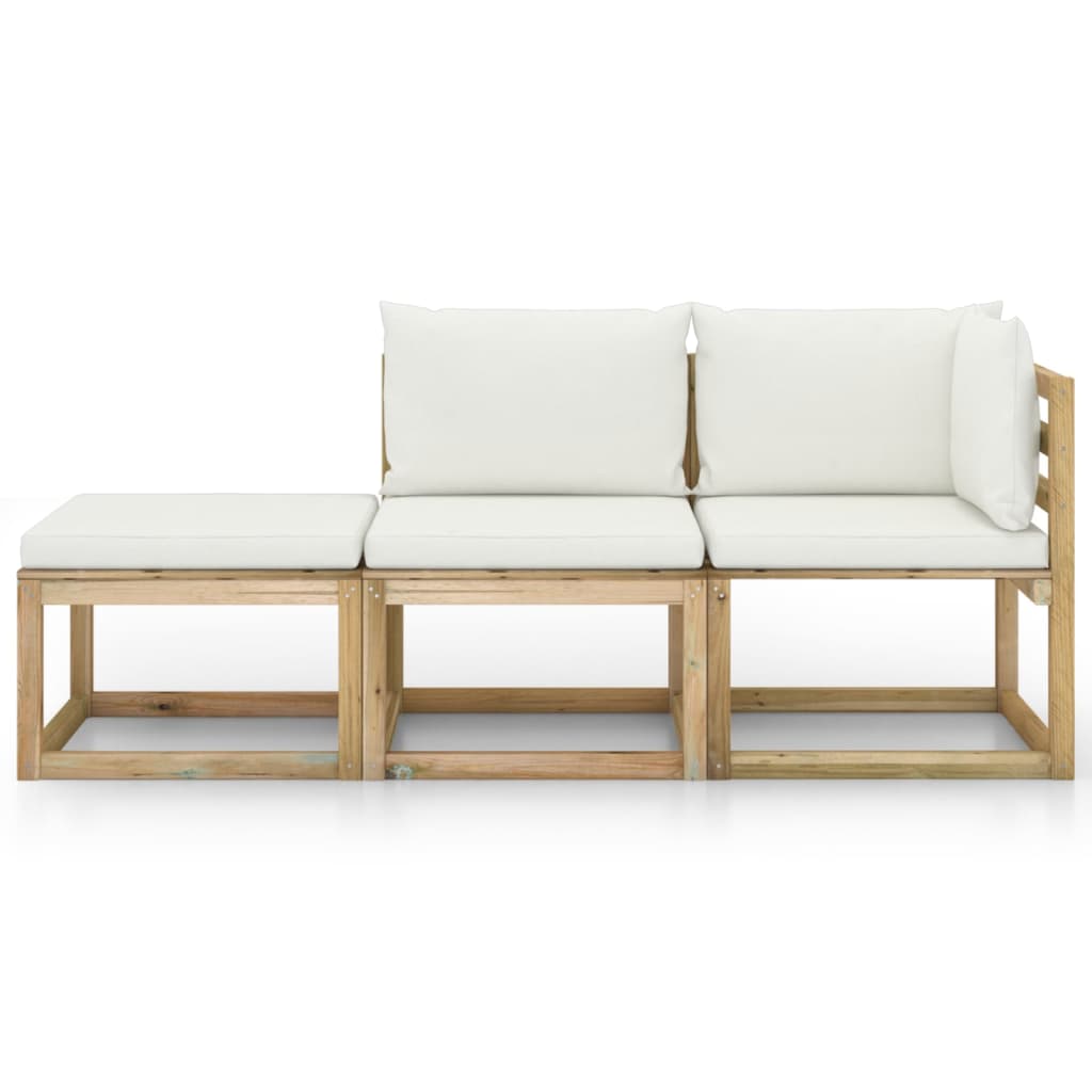 vidaXL 3-tlg. Garten-Lounge-Set mit Creme Kissen