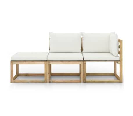 vidaXL 3-tlg. Garten-Lounge-Set mit Creme Kissen