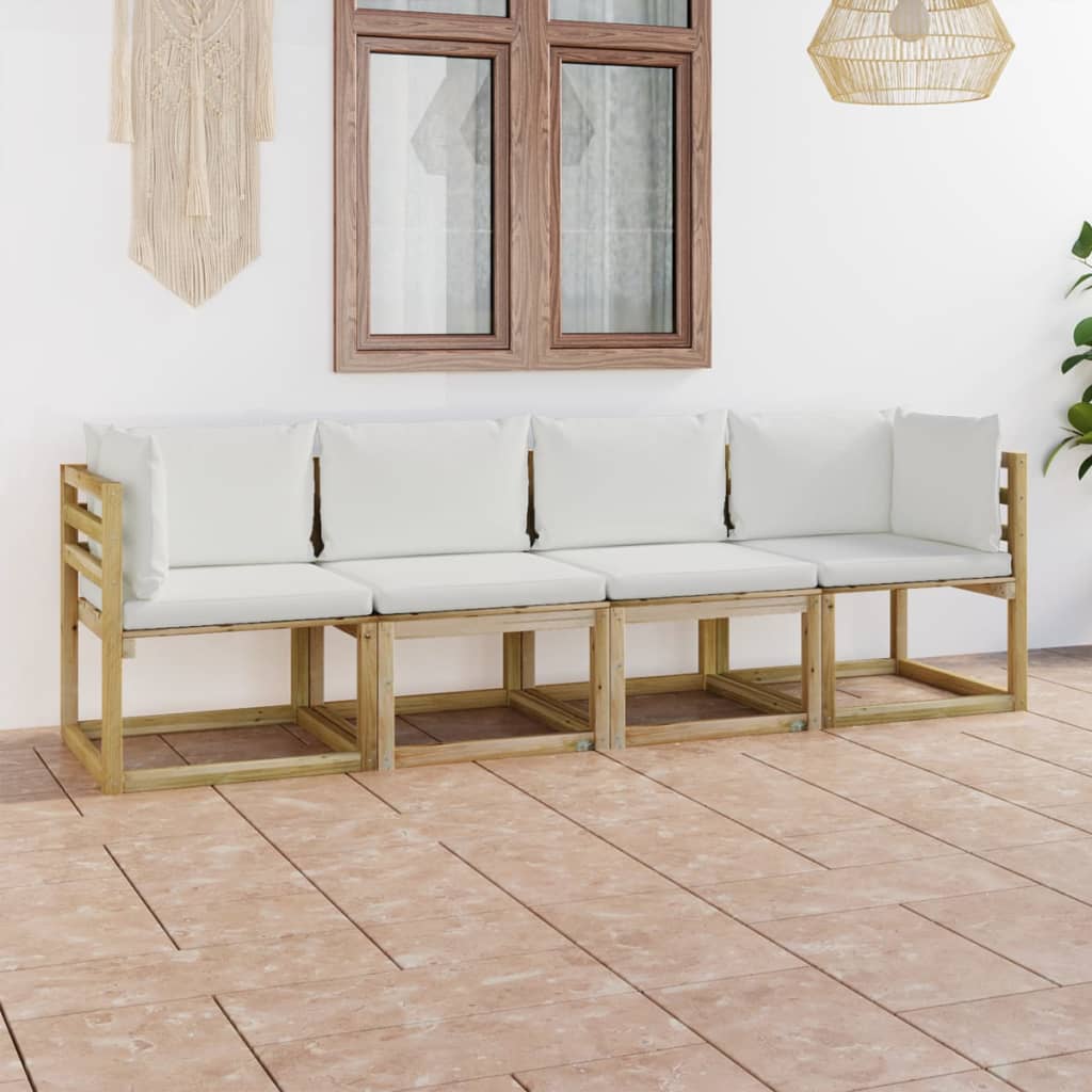 vidaXL Gartensofa 4-Sitzer mit Kissen in Creme