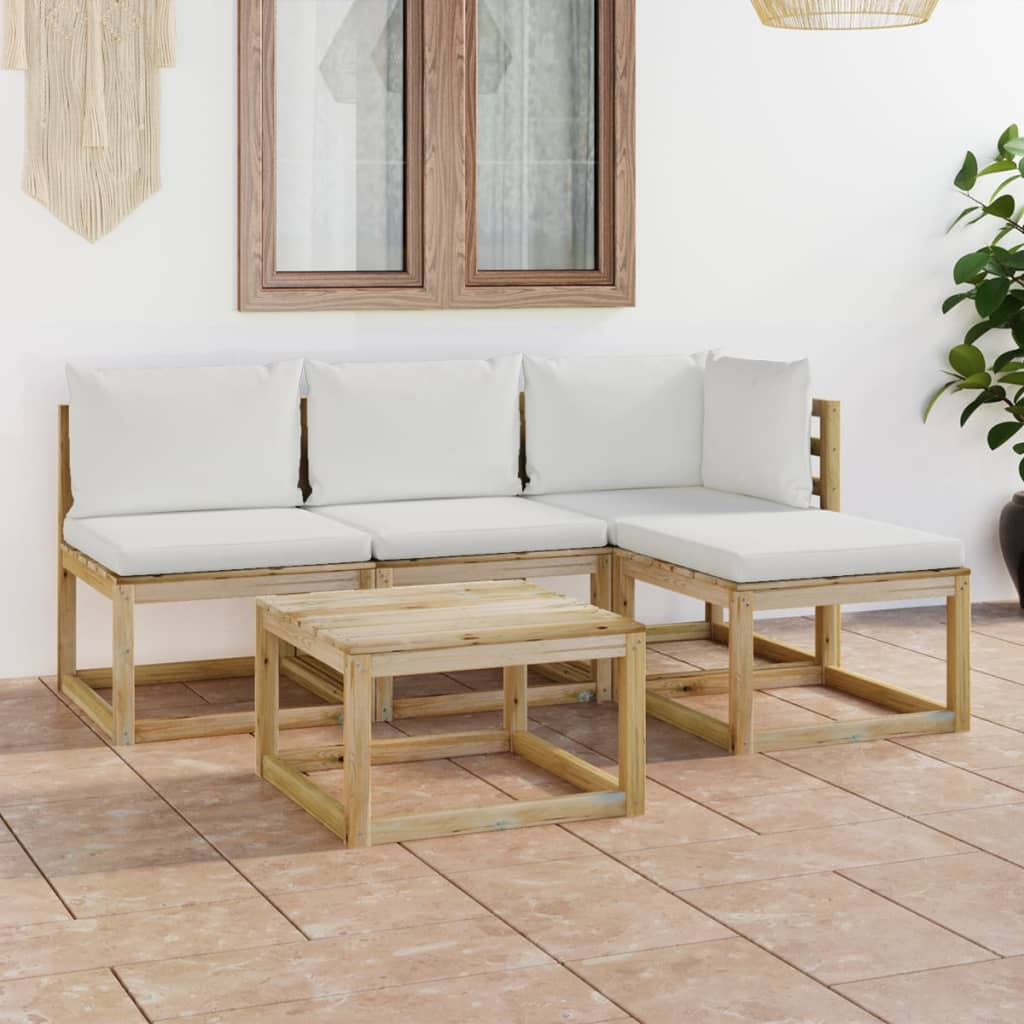 vidaXL 5-tlg. Garten-Lounge-Set mit Creme Kissen